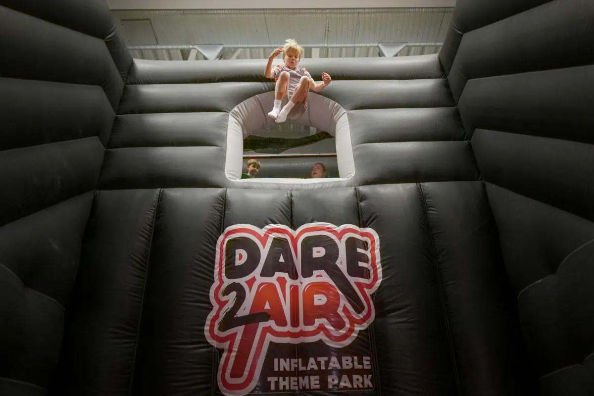 The Freefall wall, one of the zones on the giant Dare2Air inflatable