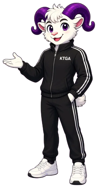 KTGA ram mascot smiling and pointing