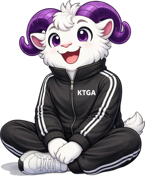 KTGA ram mascot sitting cross-legged