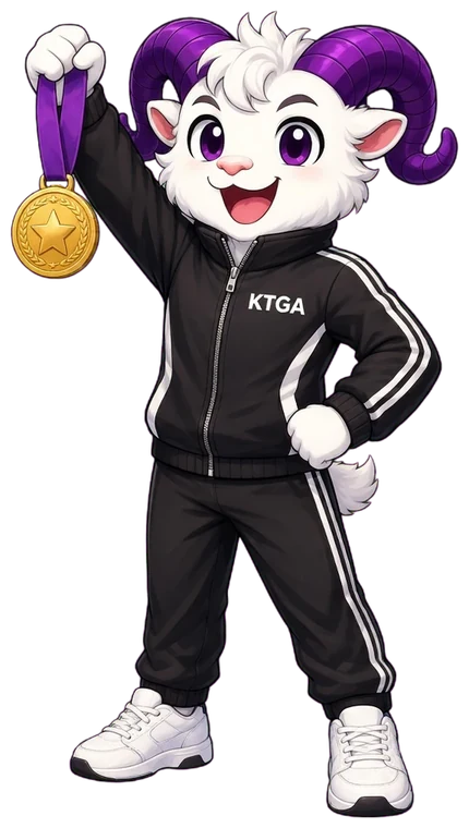 KTGA ram mascot holding a gold medal
